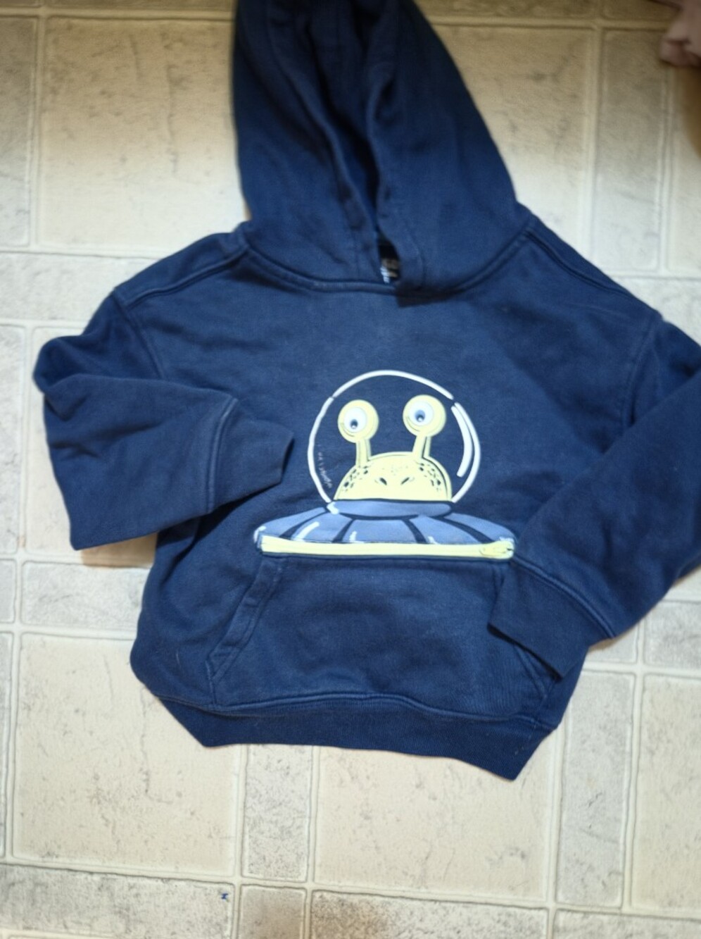 Kids Navy Hoodie with Yellow Alien UFO Graphic